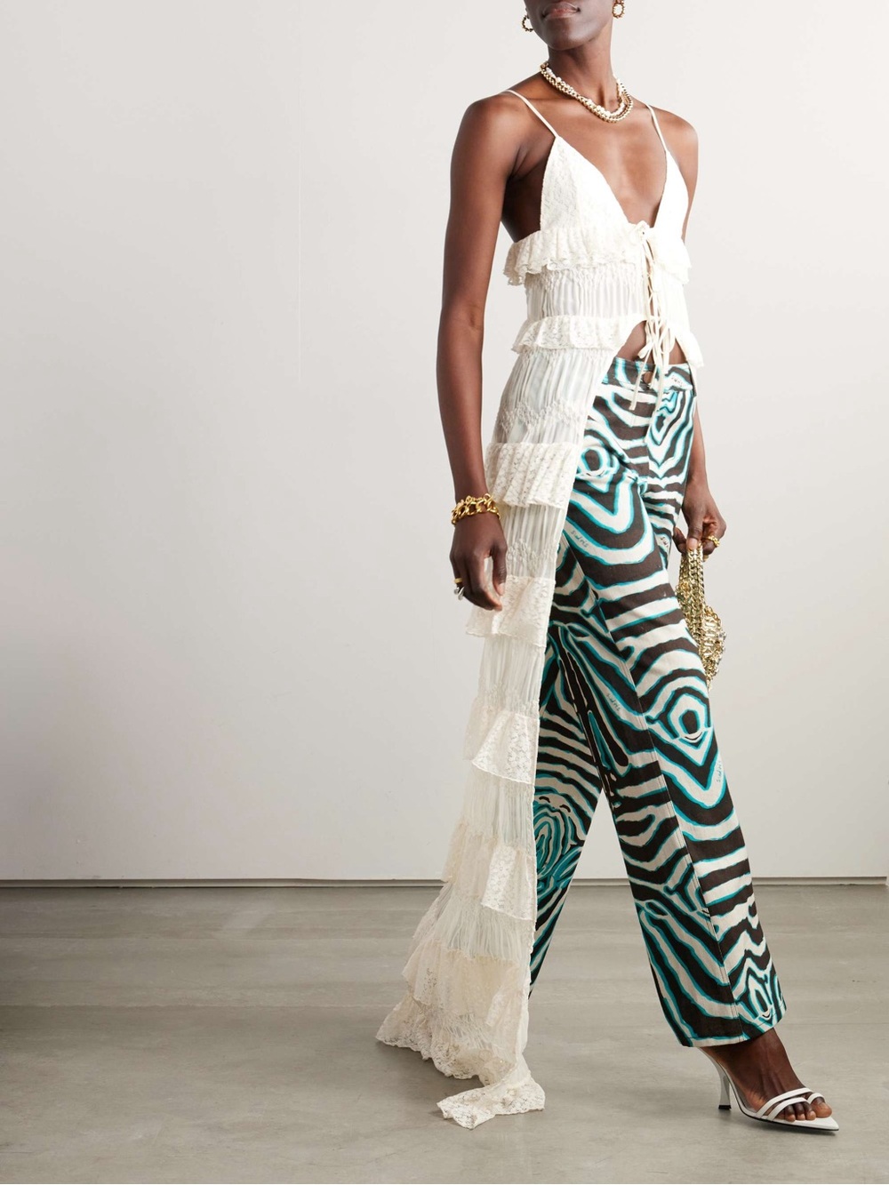 SIEDRÉS Lisette Ruffled Lace and Cloqué Maxi Dress Top resort wear